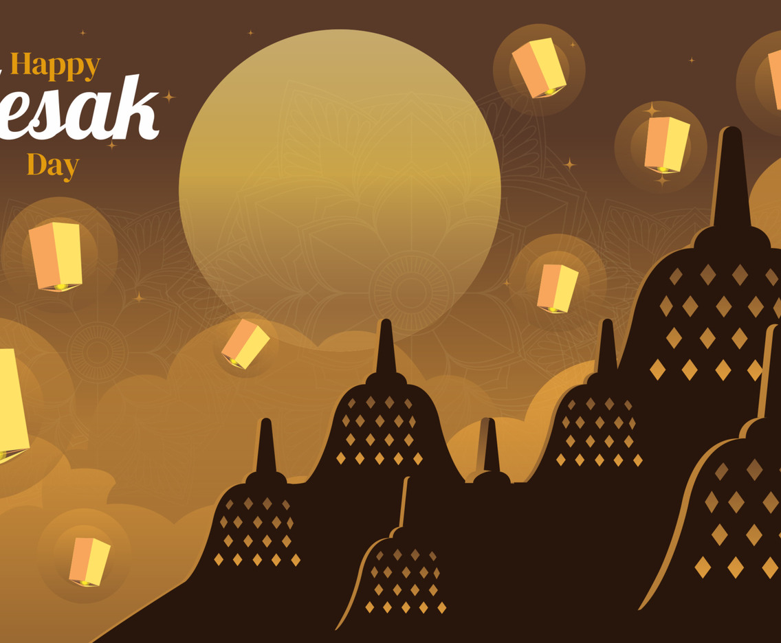 Peaceful Warm Gold Lantern in Vesak Day Celebration