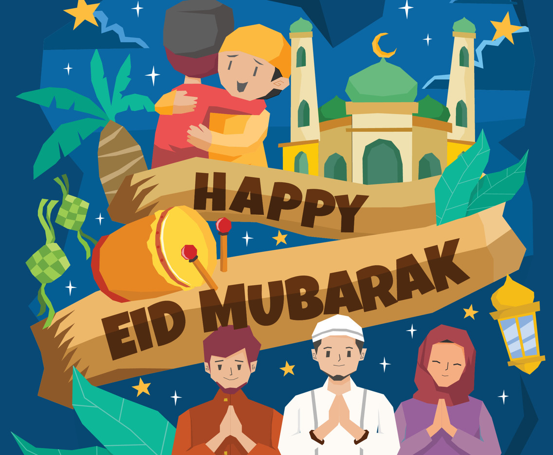 Happy Eid Mubarak Concept in Cartoon Style