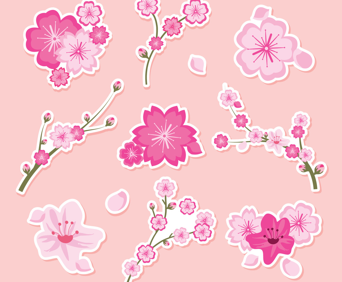 Beautiful Spring Cherry Blossom Flat Concept Sticker
