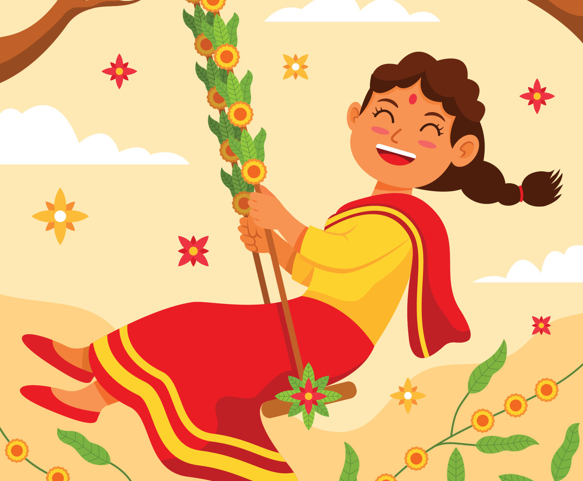 Girl Playing Swing on Raja Sankranti Celebration