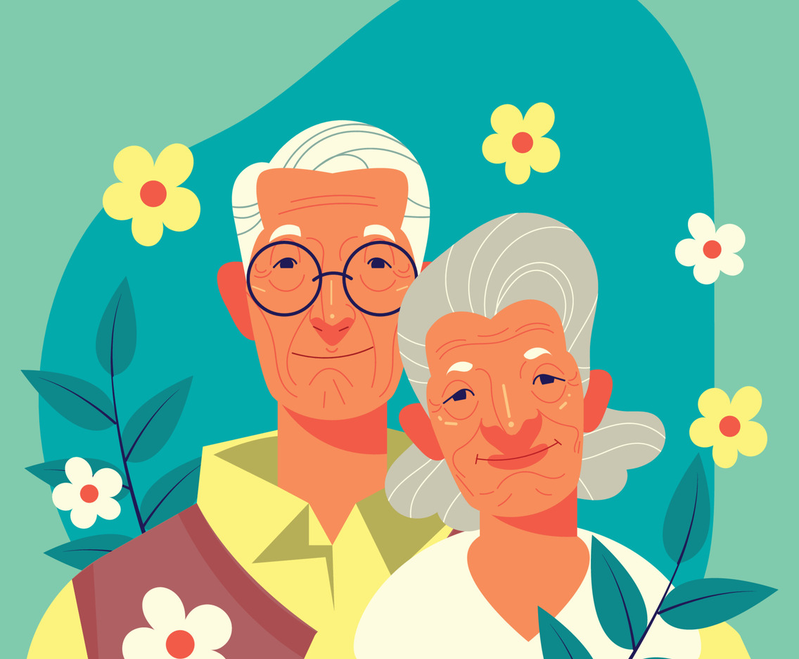 Romantic Old Couple in Yellow Dresscode