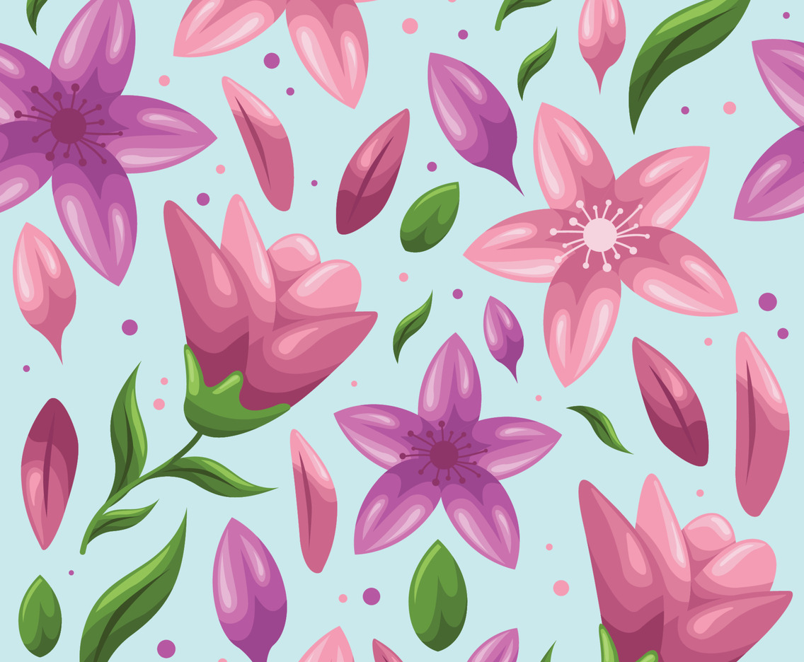 Seamless Pattern Cute Cherry Blossom Background
