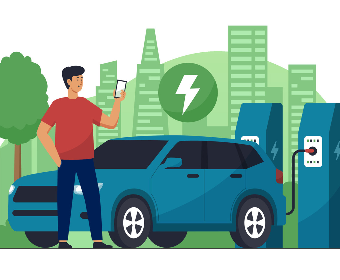 People with Electric Car at Charging Station