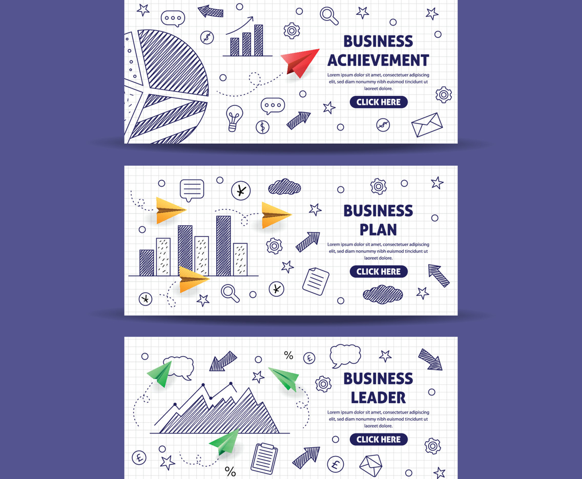 Dimension Mix Business Paper Plane Banner Concept