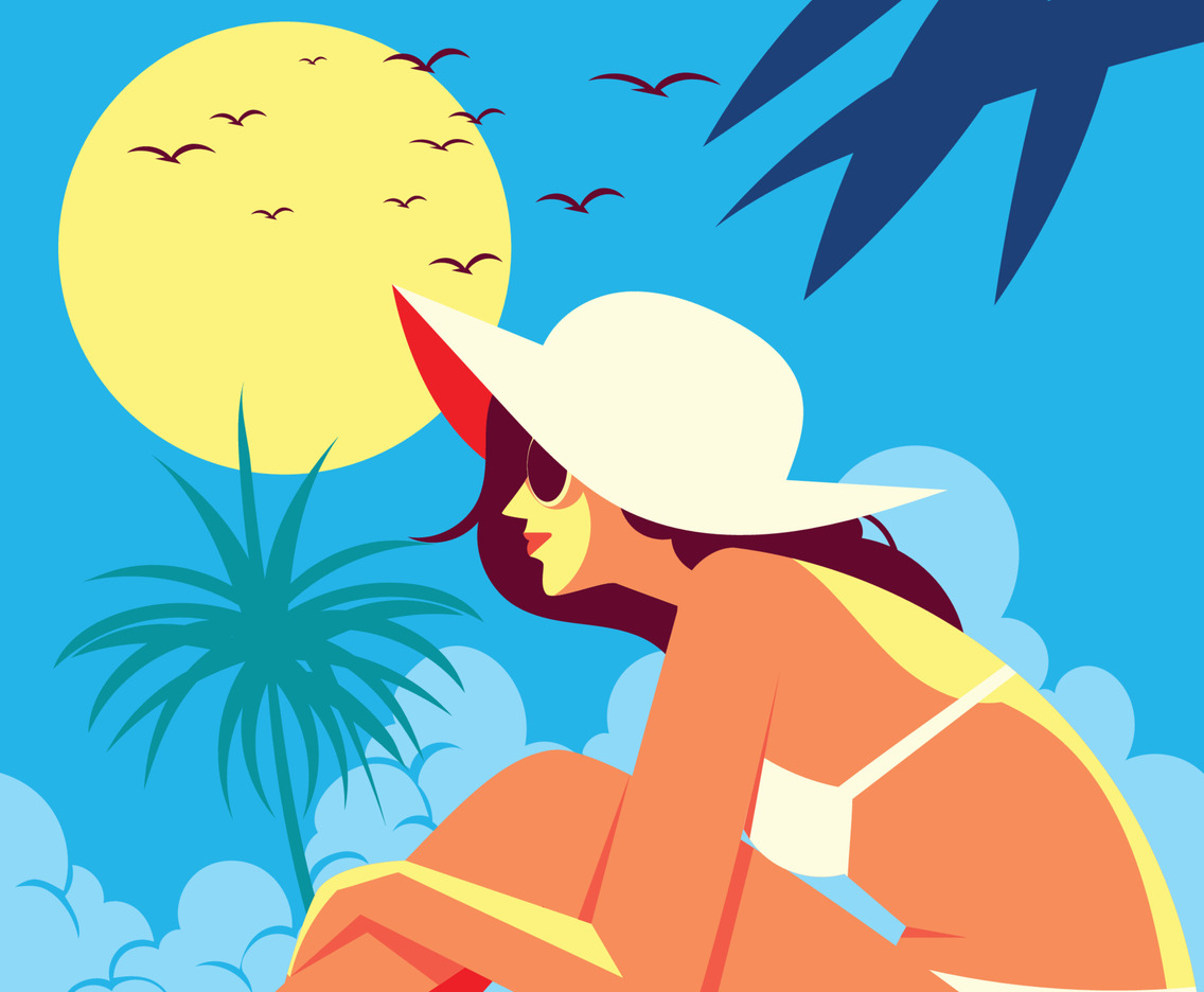 Woman with White Hat Sunbathing in the Beach