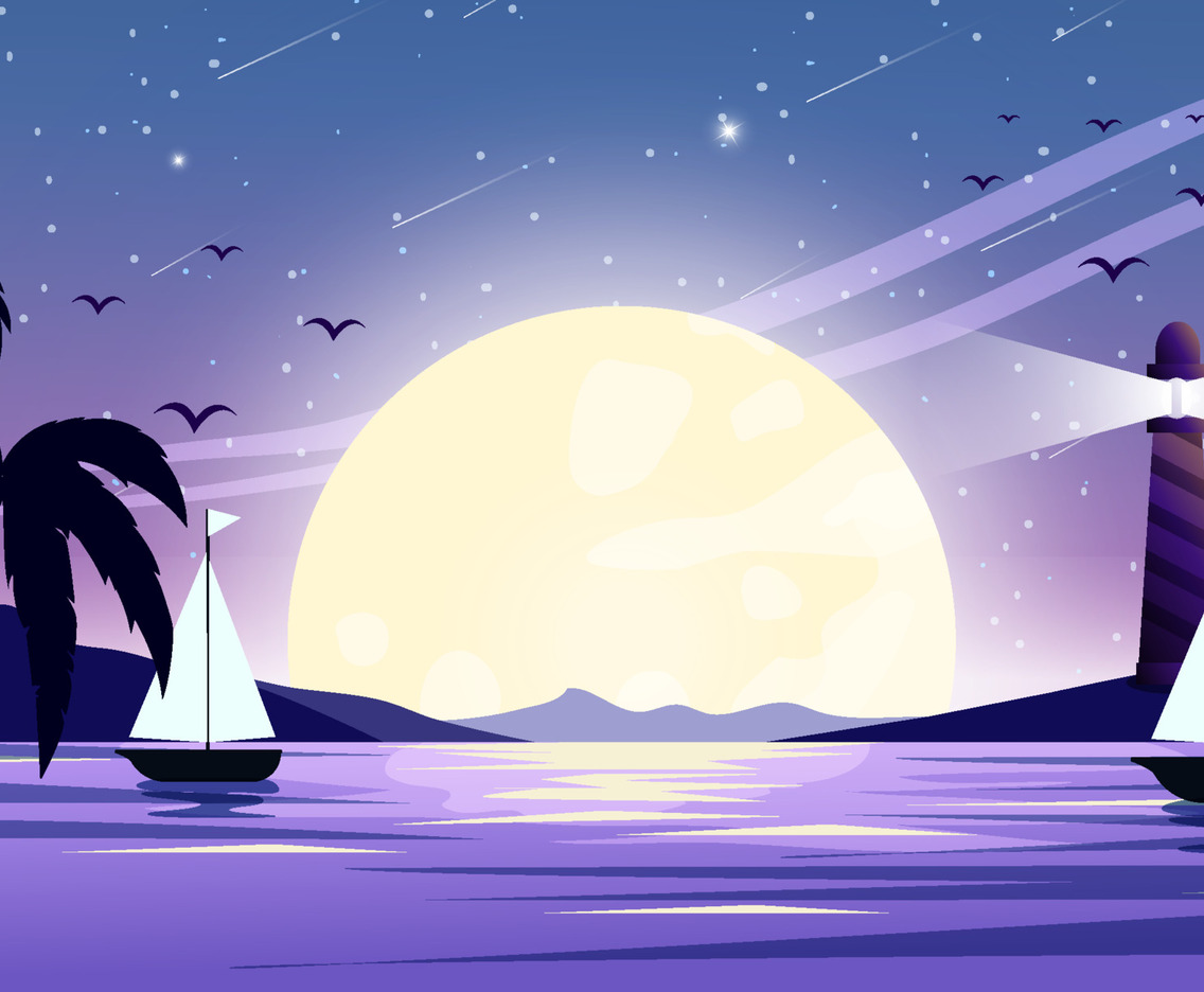 Beautiful Sea Scenery with Full Moon Background