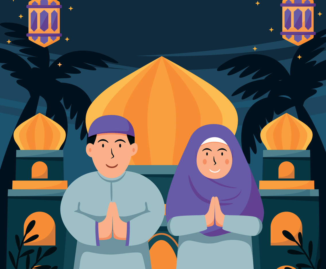 Happy Eid al Fitr Flat Cartoon with Character Couple