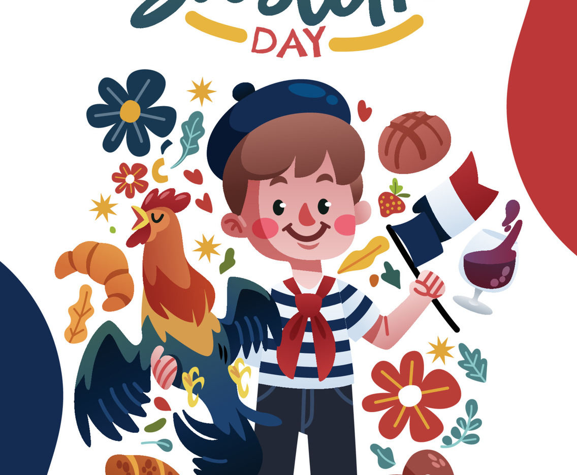 French Boy and a Rooster Celebrate Bastille Day