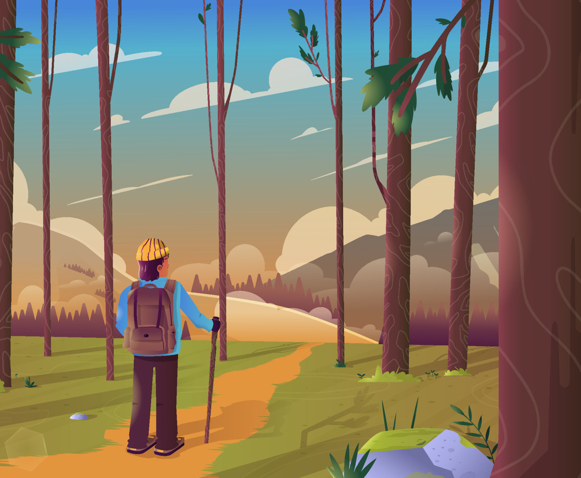 Wanderer in the Middle of Summer Forest