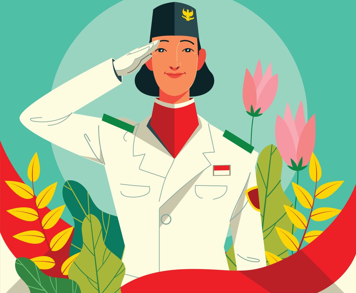 Female Paskibraka Saluting to Indonesian National Flag