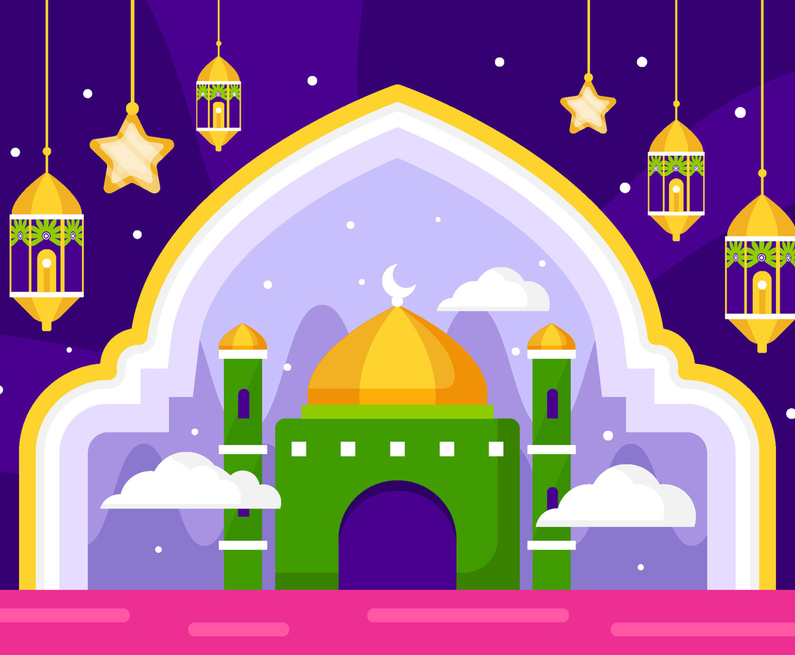 Flat Design Eid Mubarok Background With Mosque