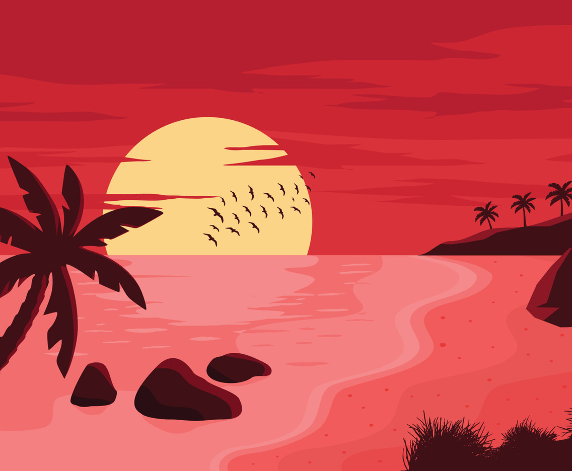 Beautiful Magenta Sunset in The Beach Scenery