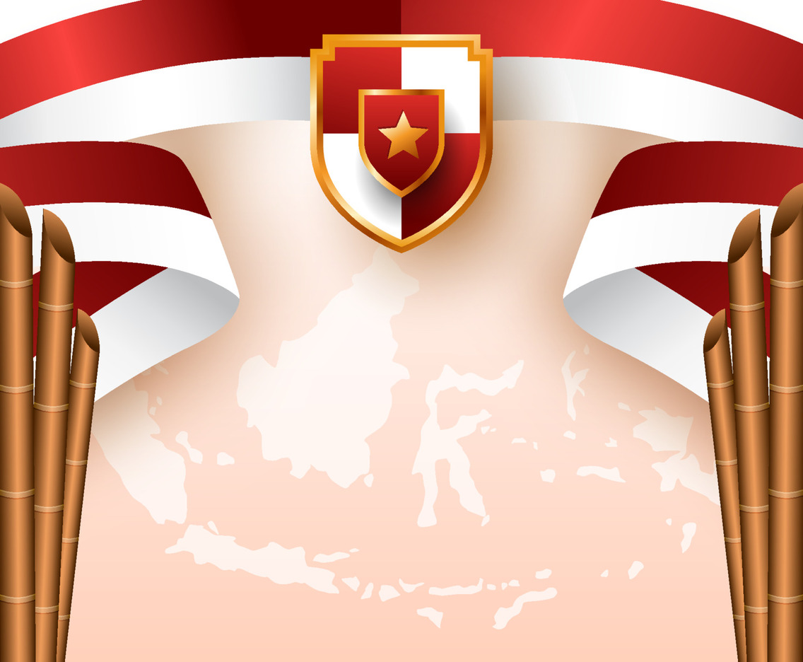 Indonesia Flag with Bamboo Background
