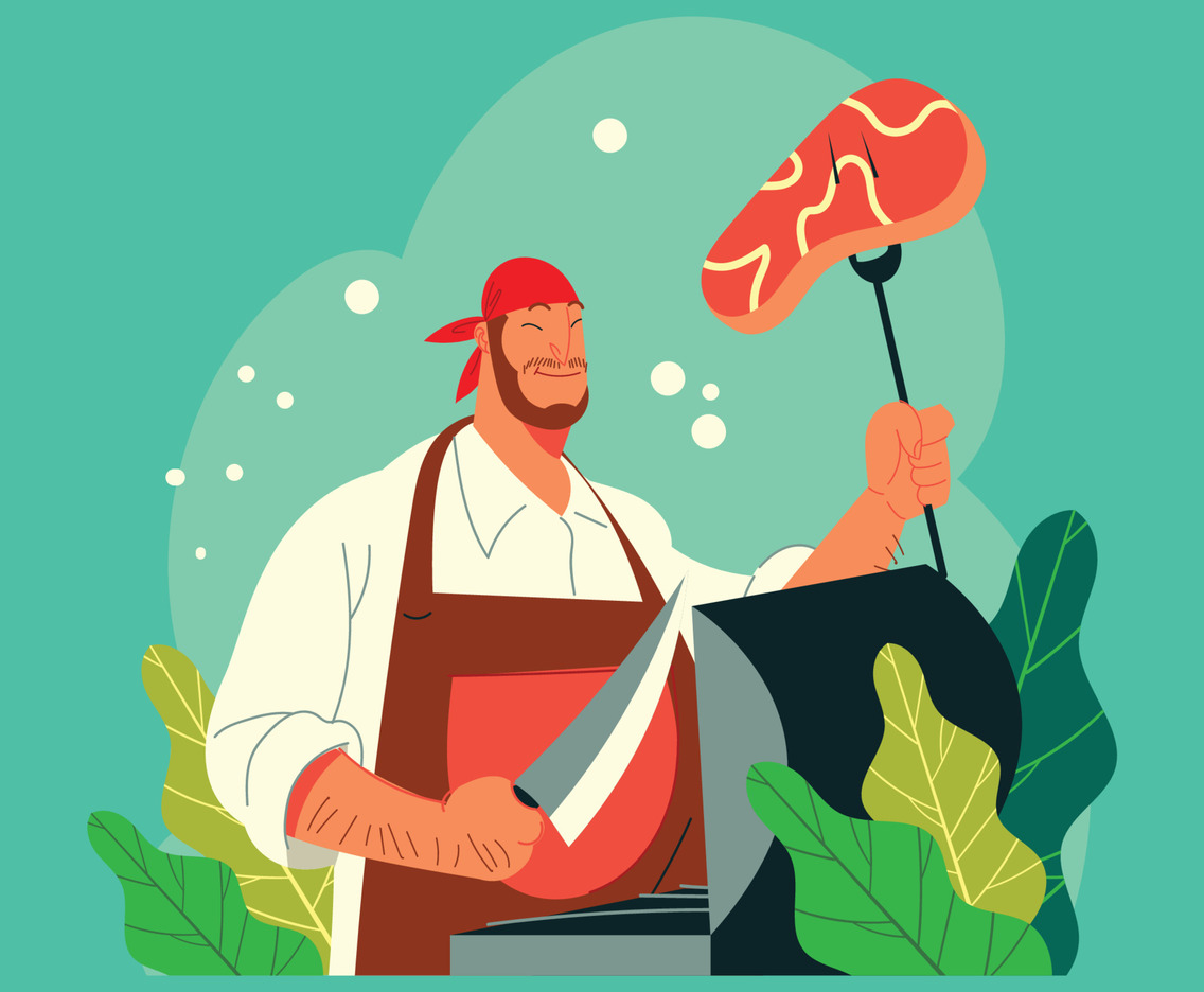 Professional Grill Chef with Big Meat