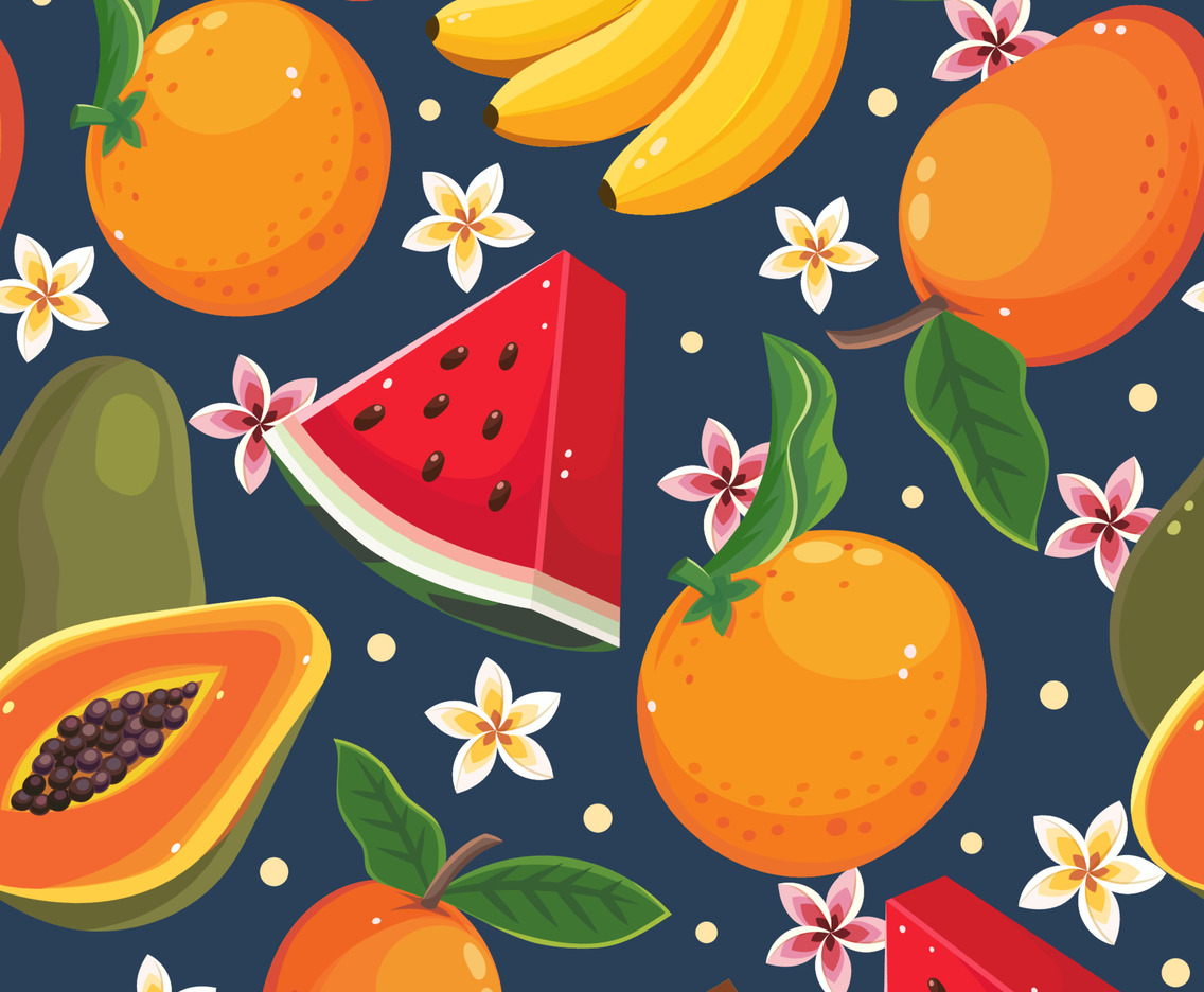 Tropical Fruits And Flowers Seamless Pattern