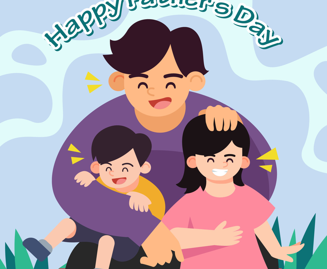 Father Hug Children in Happy Fathers Day Event