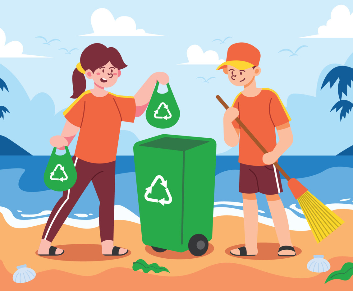 People Beach Cleaning Concept Art