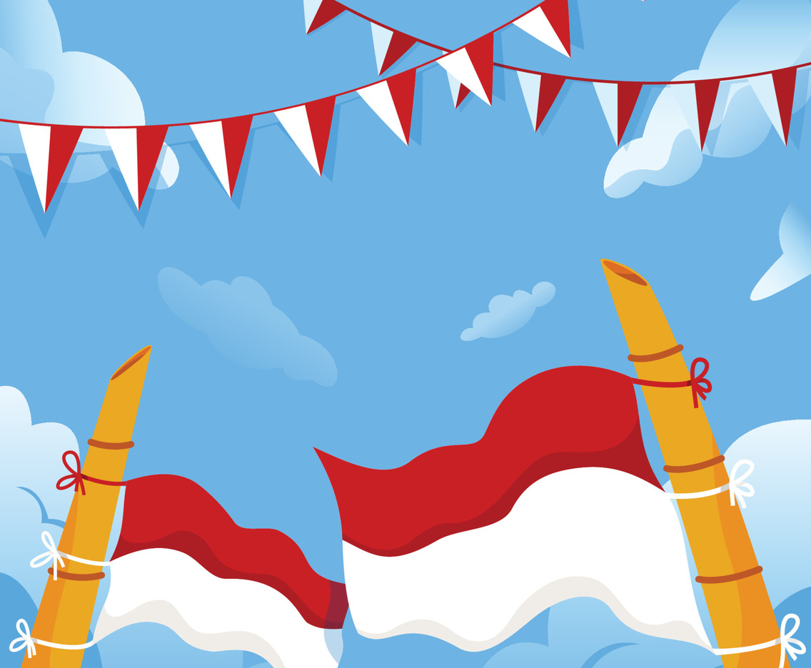 Red White Flag Tied On Yellow Bamboo Stick