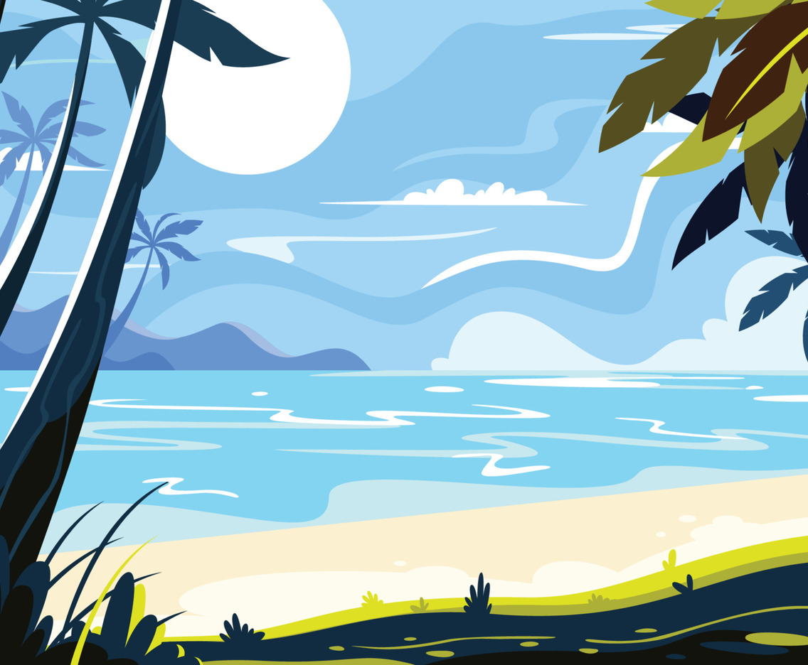 Flat Beautiful Morning Beach Scenery