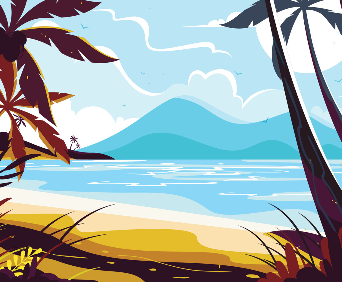 Flat Beautiful Summer Beach Scenery