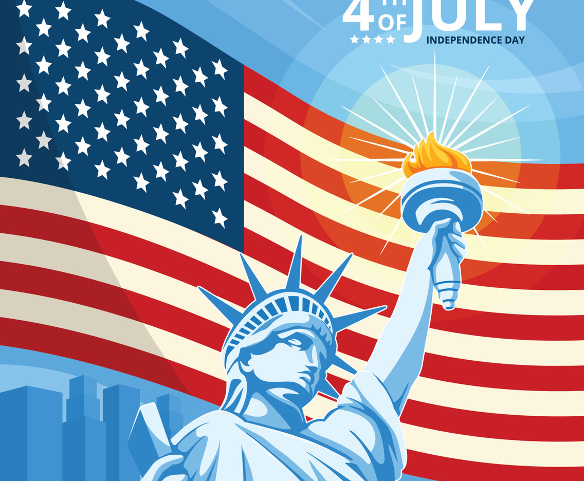 4th of July With Statue Of Liberty And Flag Illustration