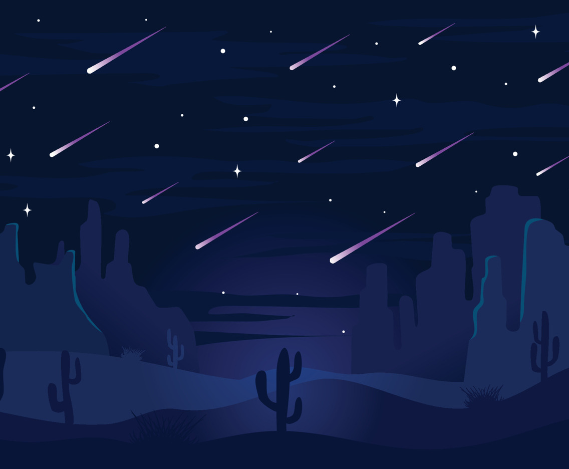 Meteor Shower Scenery at Night on The Desert