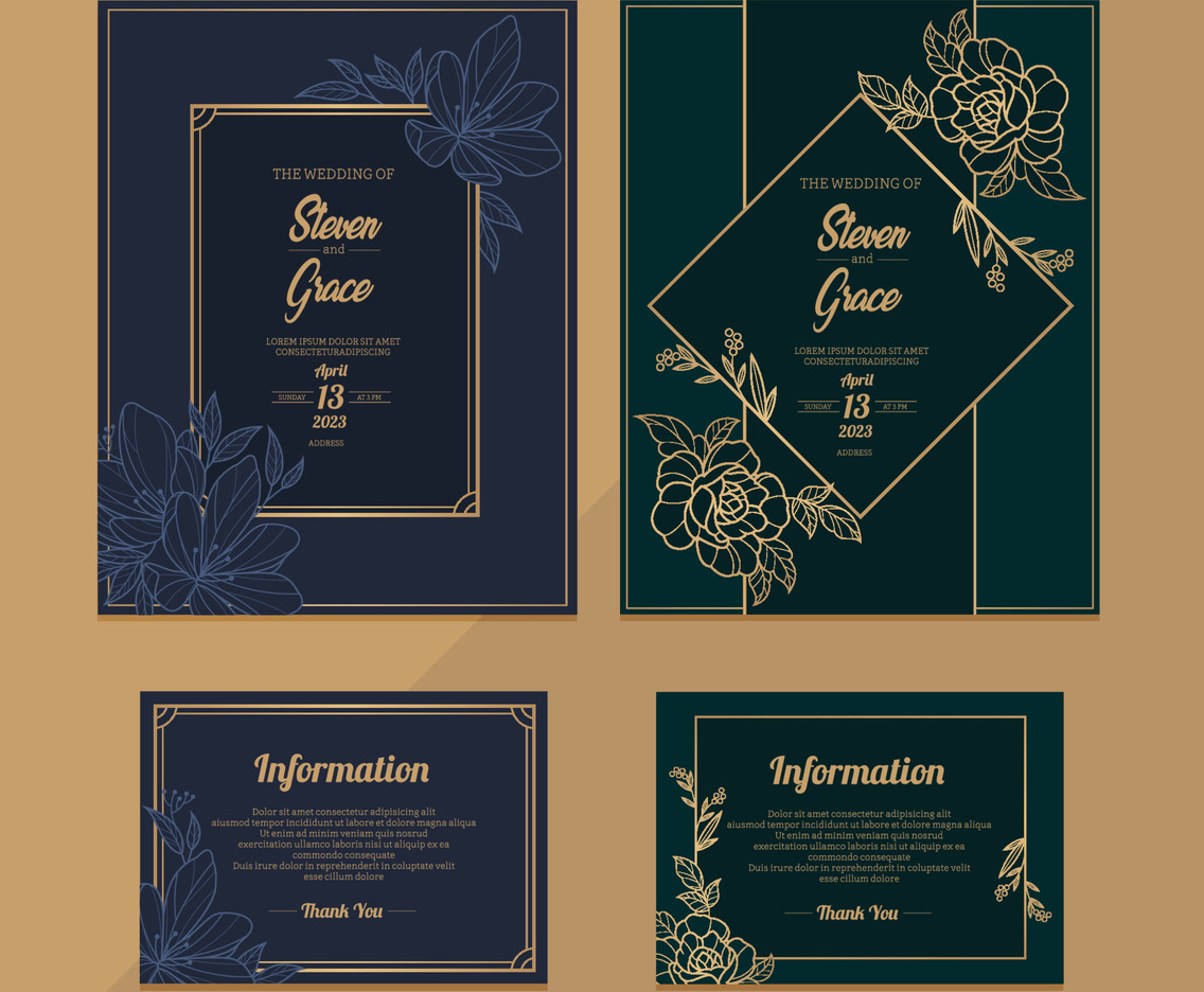 Wedding Card Invitation Template With Flower Design