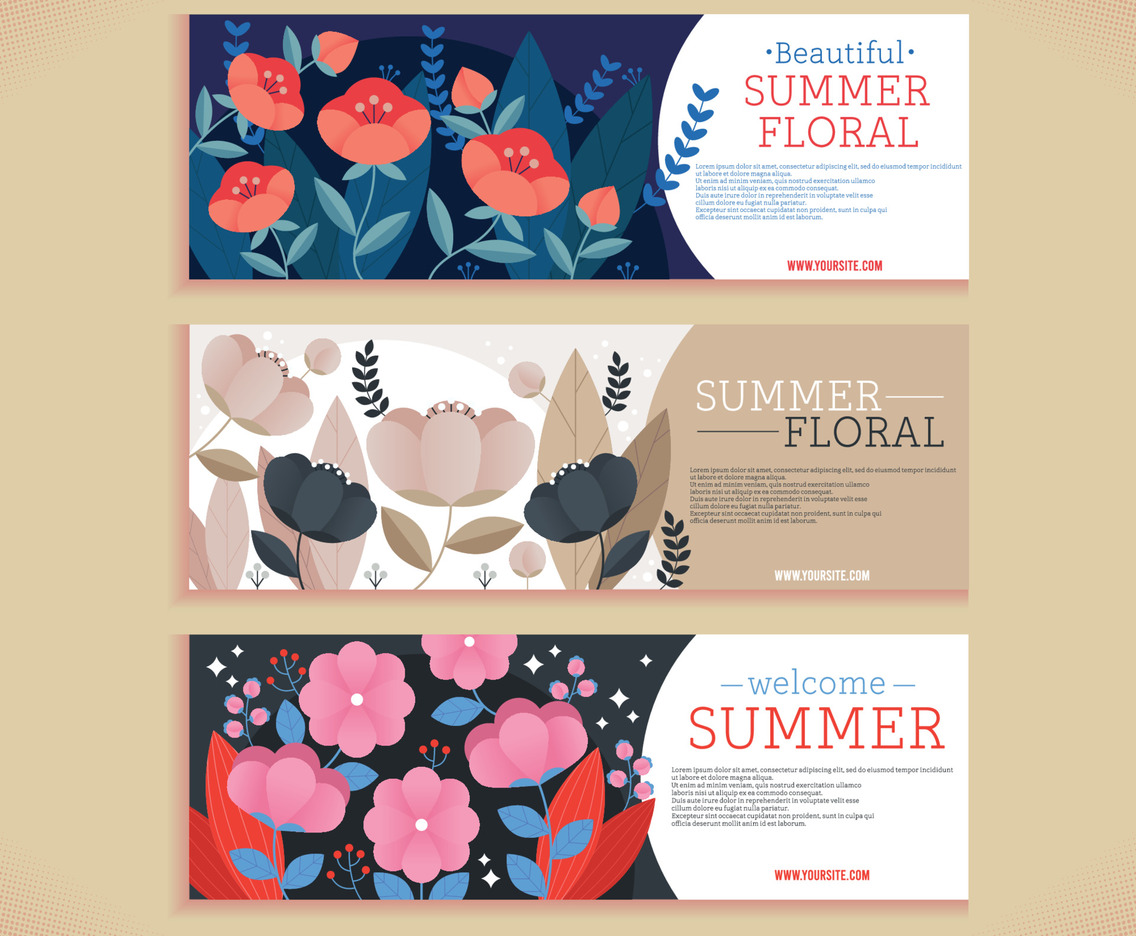 Beautiful Summer Floral Banner Set