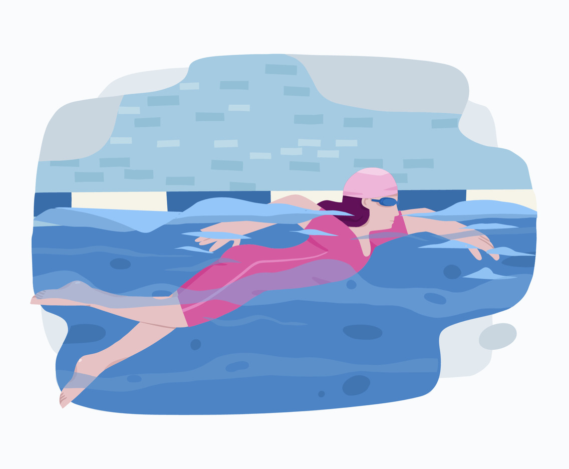 A Woman Swims in the Pool
