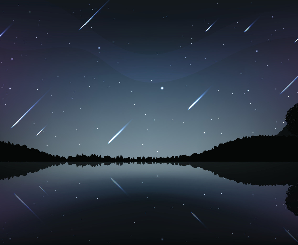 Night View of Meteor Shower in a Lake