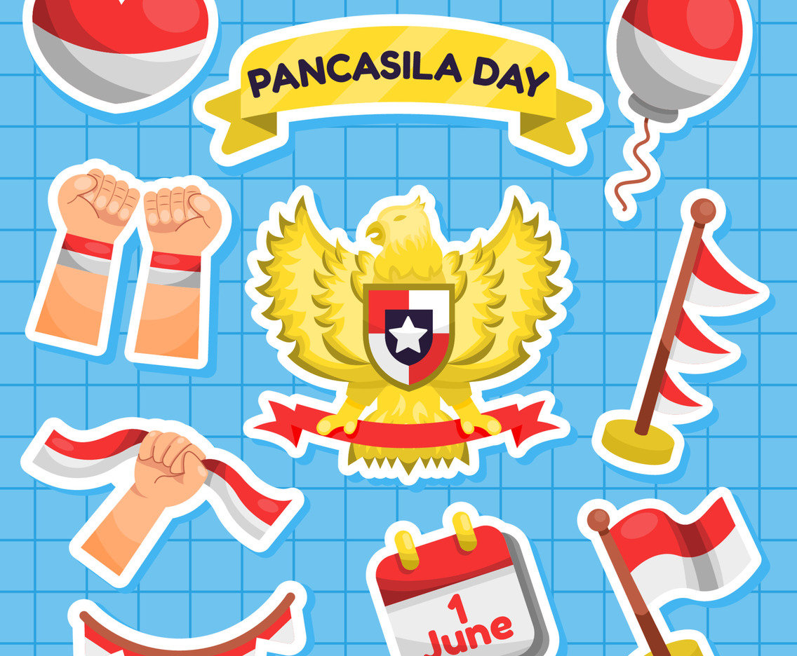Sticker Set For Celebrate Pancasila In Indonesia Independence Day