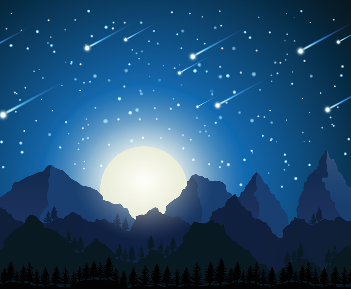 Beautiful Night Scenery with Meteor Shower