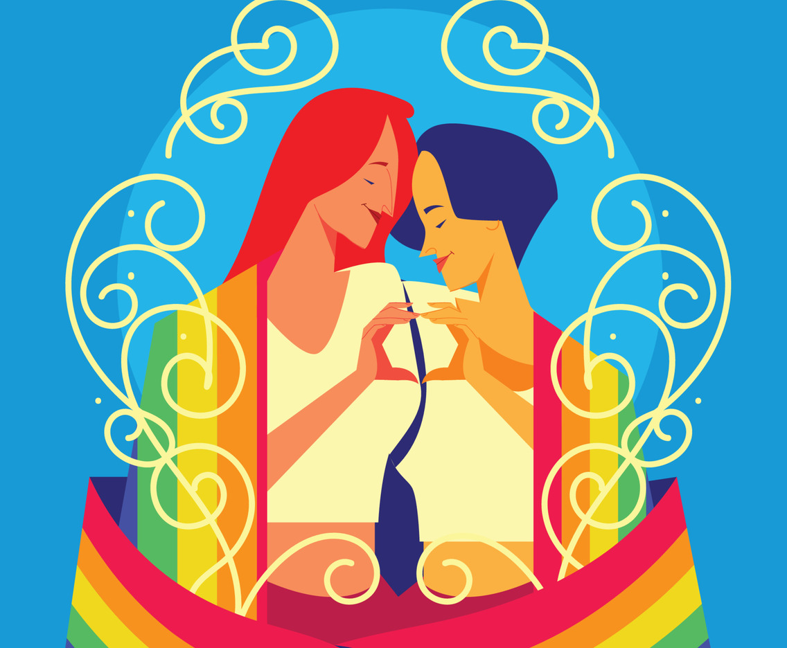 Women Couple with Rainbow Flag