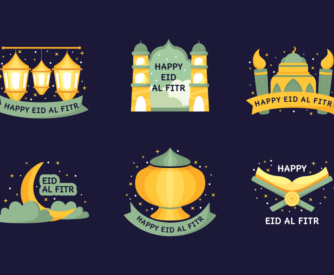 Happy Eid Al Fitr Label Template Flat Design