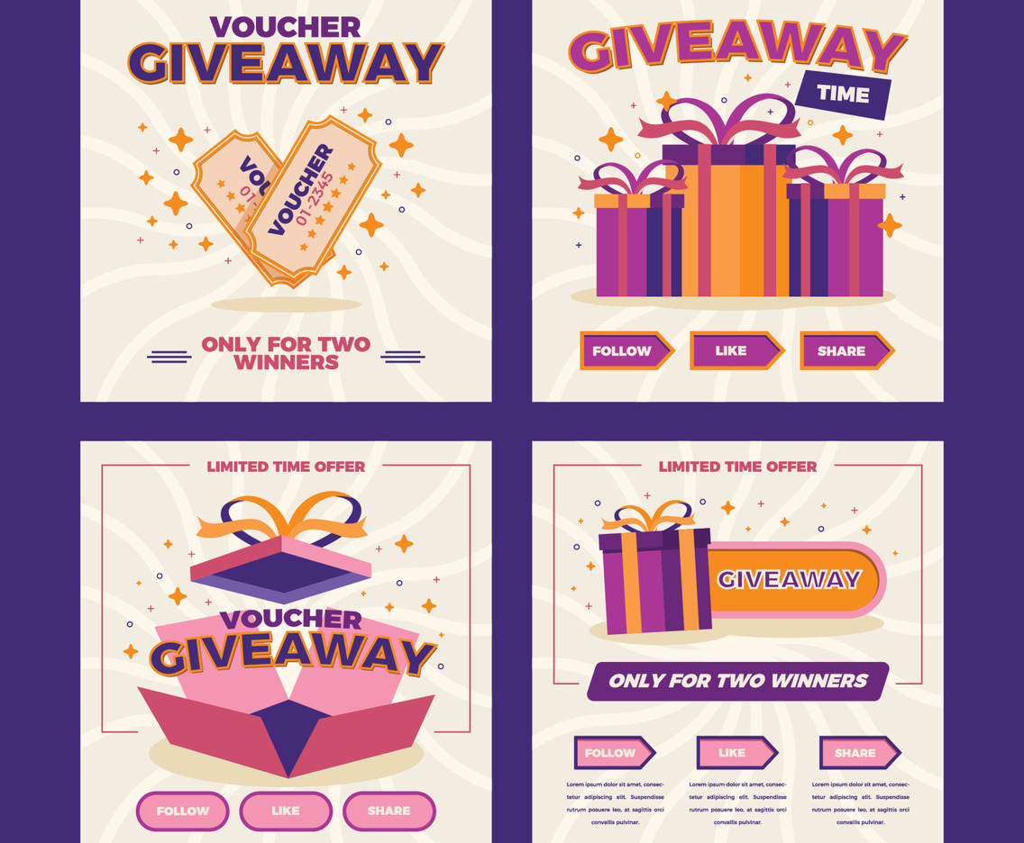 Giveaway Social Media Template with Gift Box and Voucher Concept