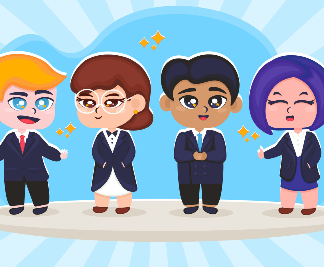 Cute Businessmen and Businesswomen Wearing Suits Character