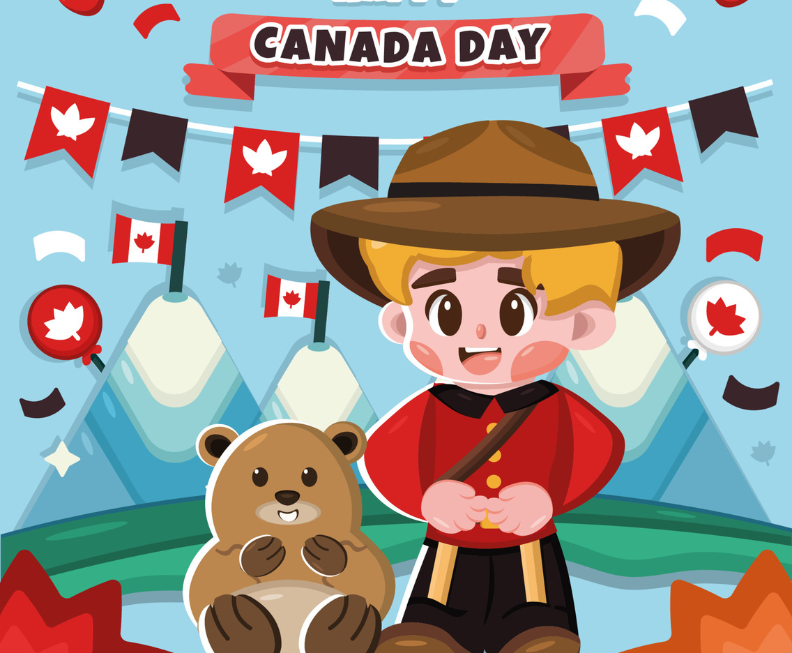Cute Canadian Man With Bear Celebrate Canada Day
