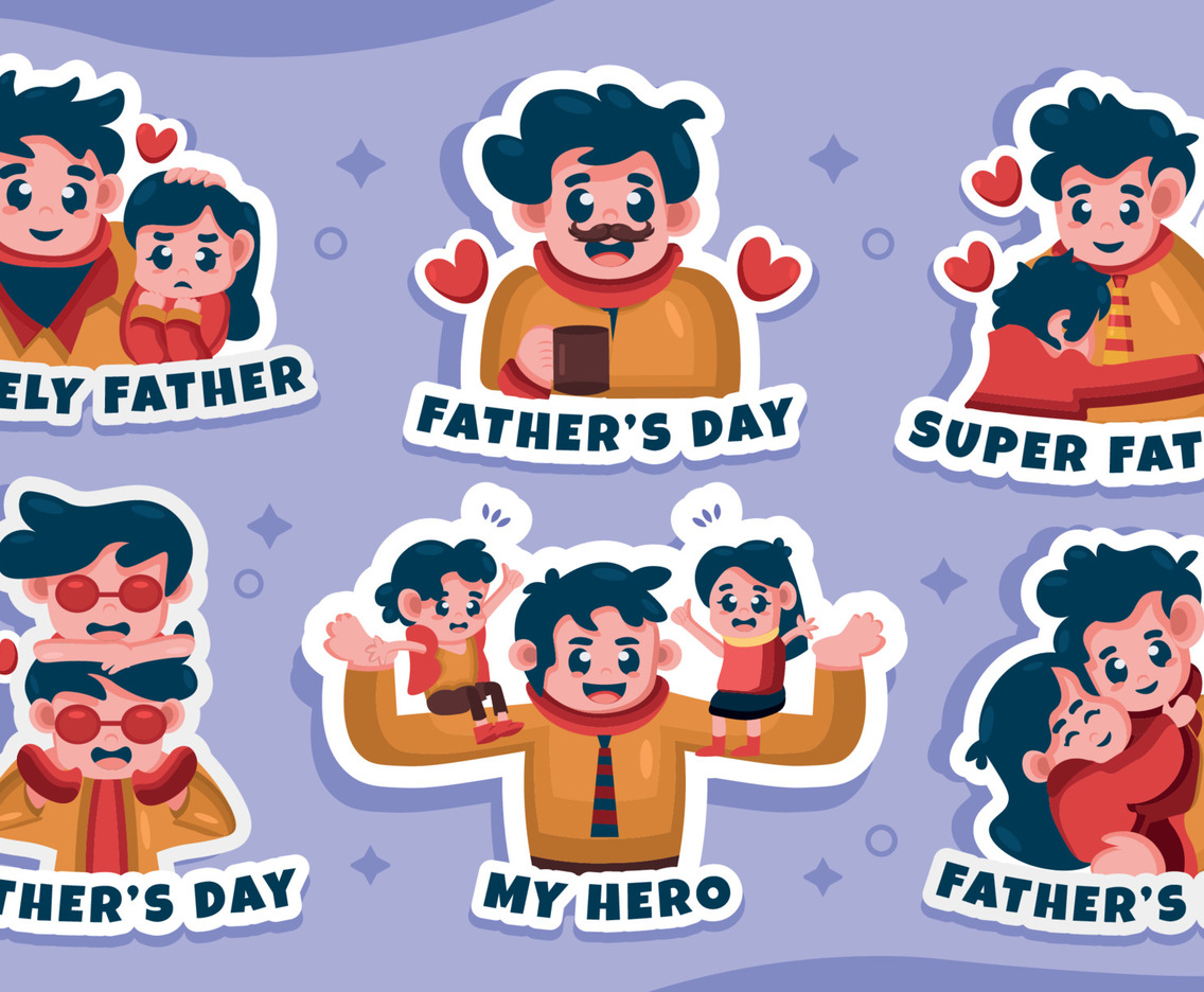Sticker Set Of Father With Son And Daughter