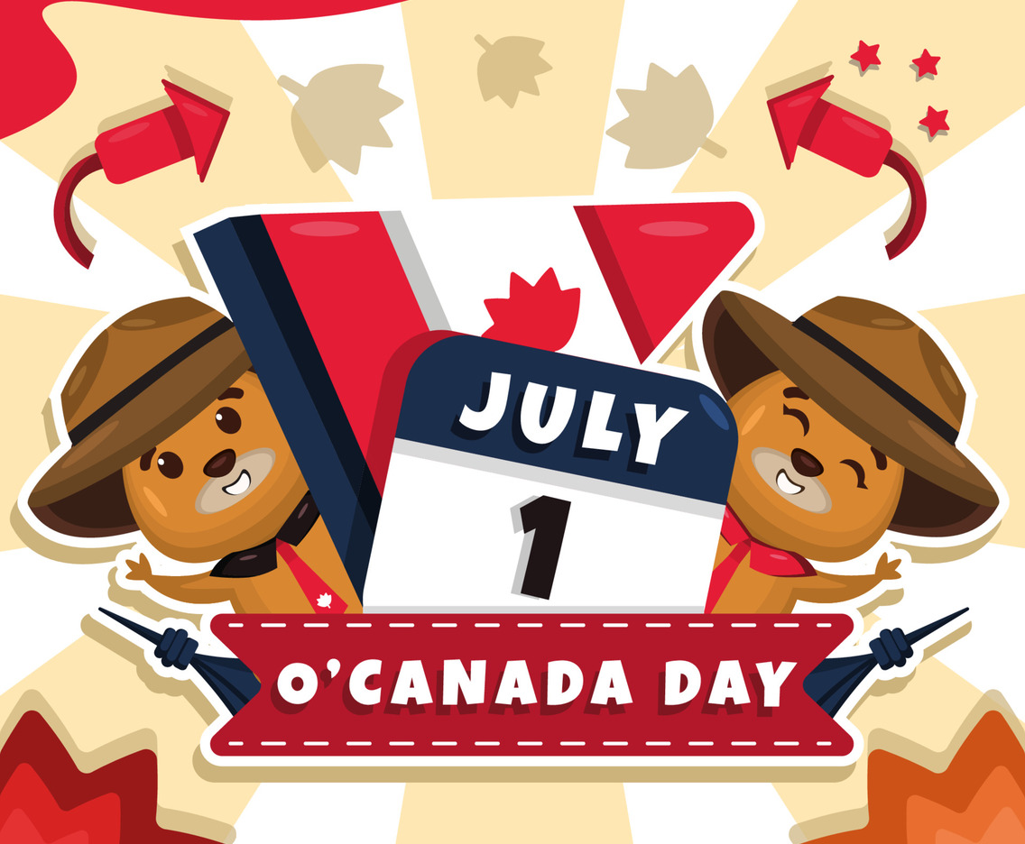 Two Happy Beaver Celebrating O'Canada Day