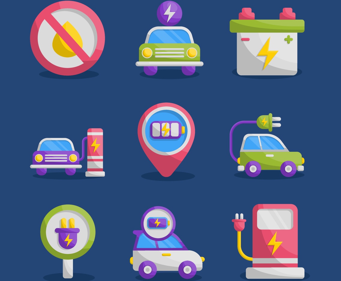 Electric Car Ecology Icon Set Concept