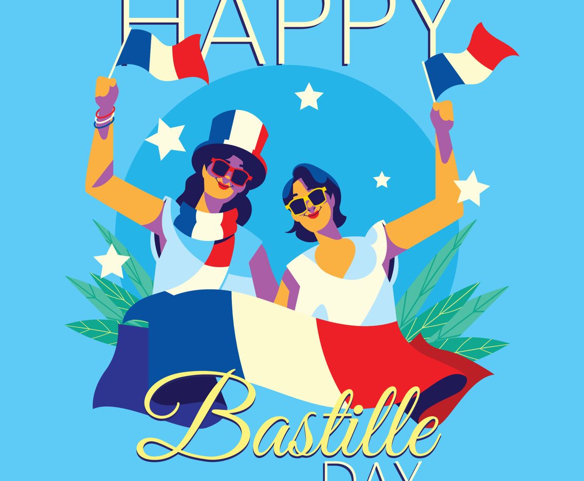 Two Girls Celebrating Bastille Day with France Flags