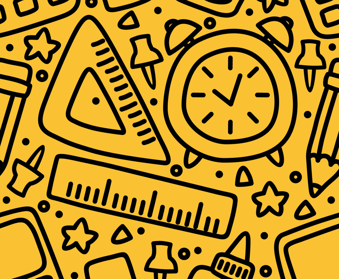 School Supplies Outline Doodle Seamless Pattern