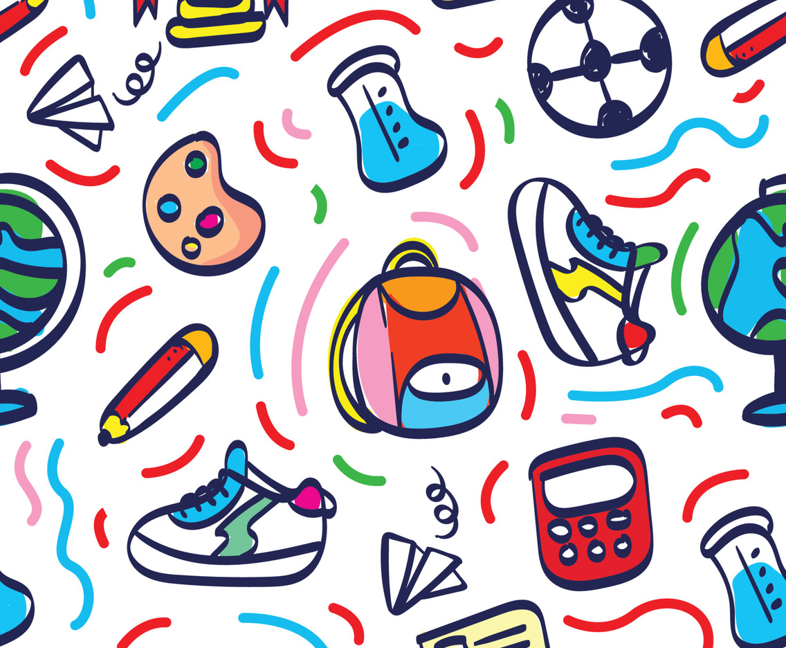 Line Art School Stuff Seamless Pattern Concept
