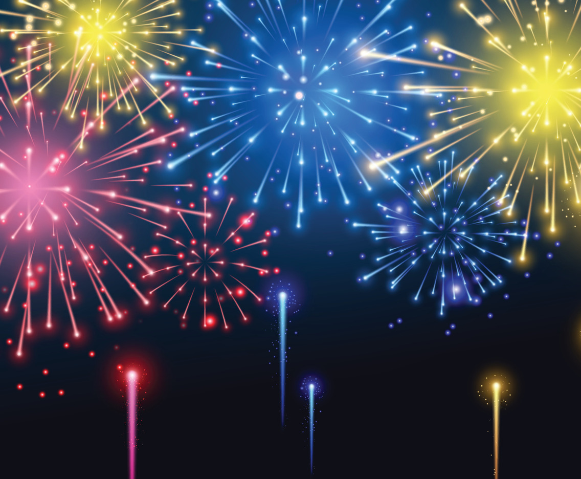 Festive Colorful Fireworks in Sky
