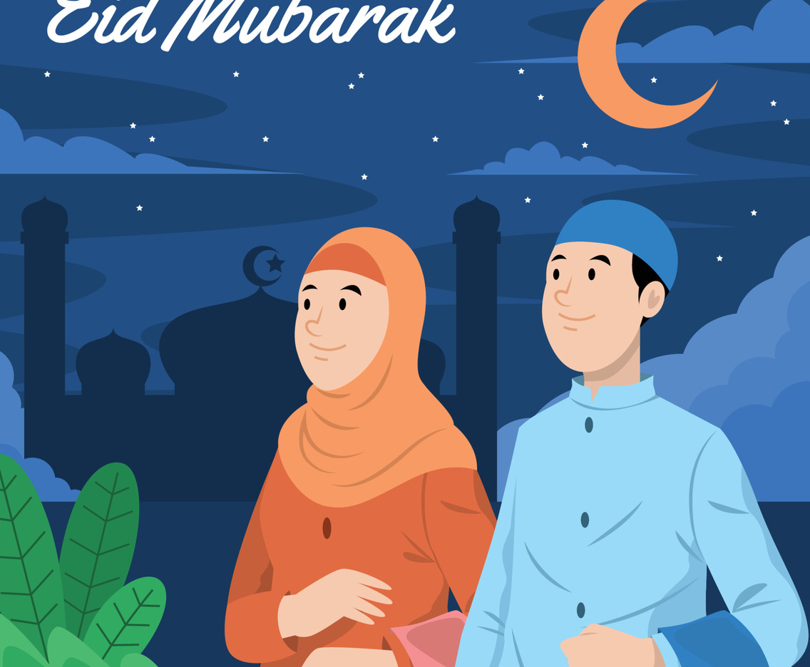 Eid Season Greeting Couple Heading To The Mosque