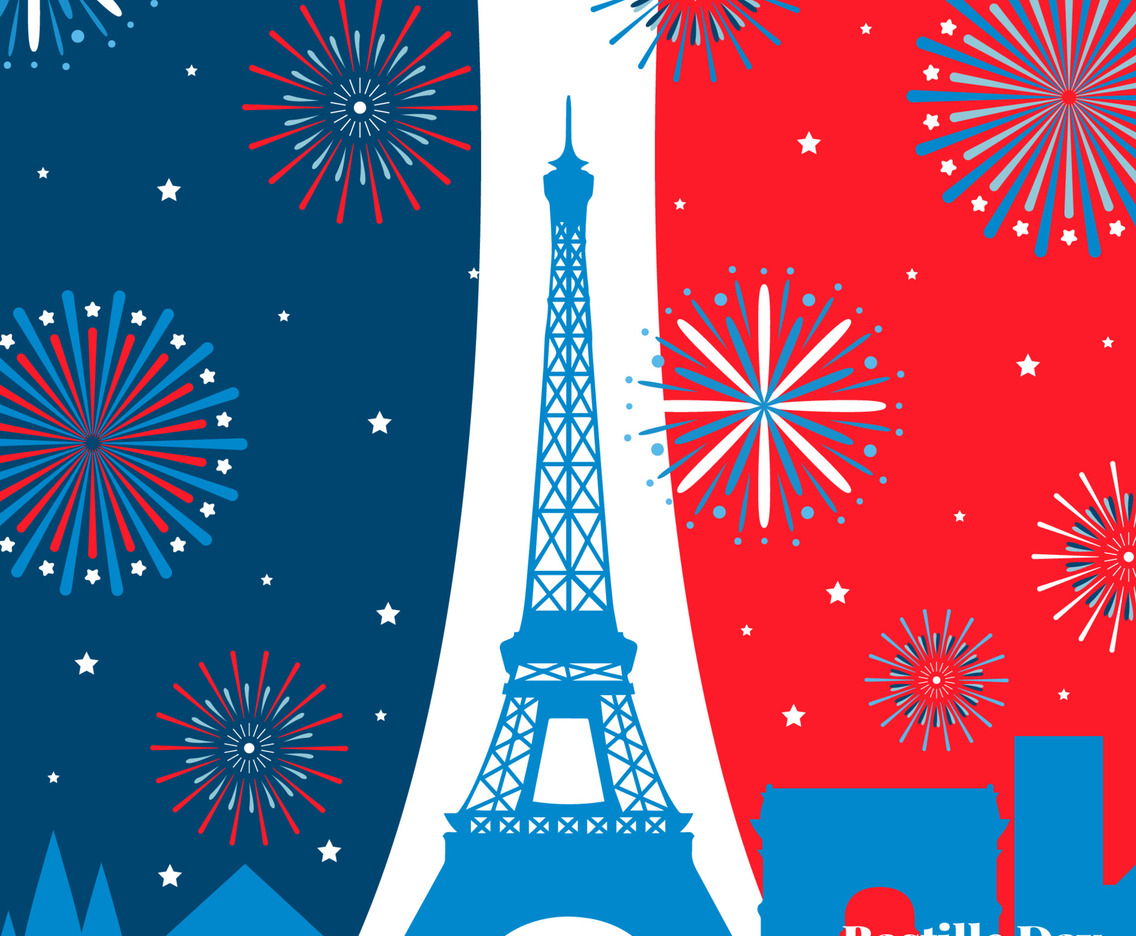 Bastille Day with Eiffel Tower and Fireworks with France Background Colors