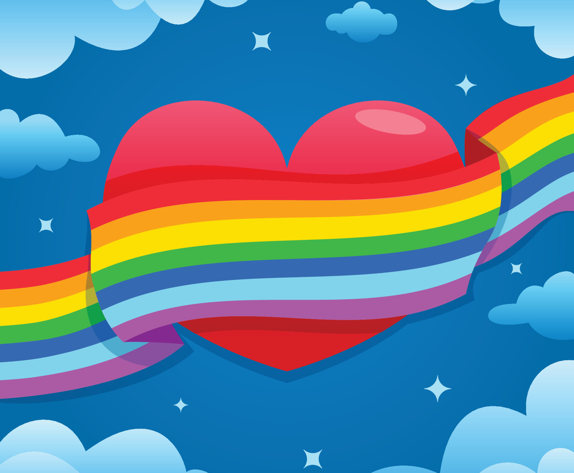 Waving Rainbow Flag On Pink Heart