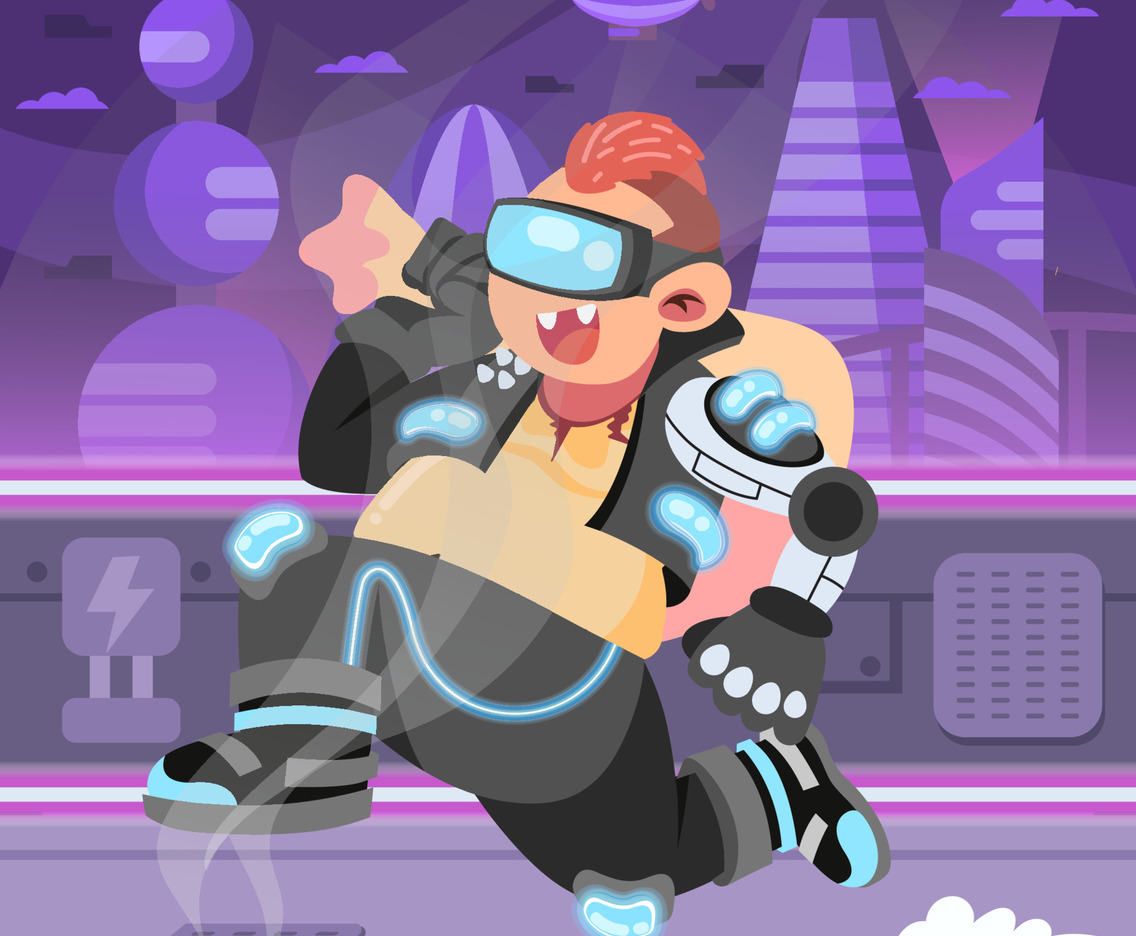 Runing Thief at Futuristic Dystopian Metropolitan City
