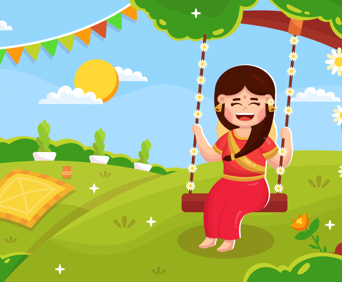 Happy Indian Woman in Raja Sankranti Day