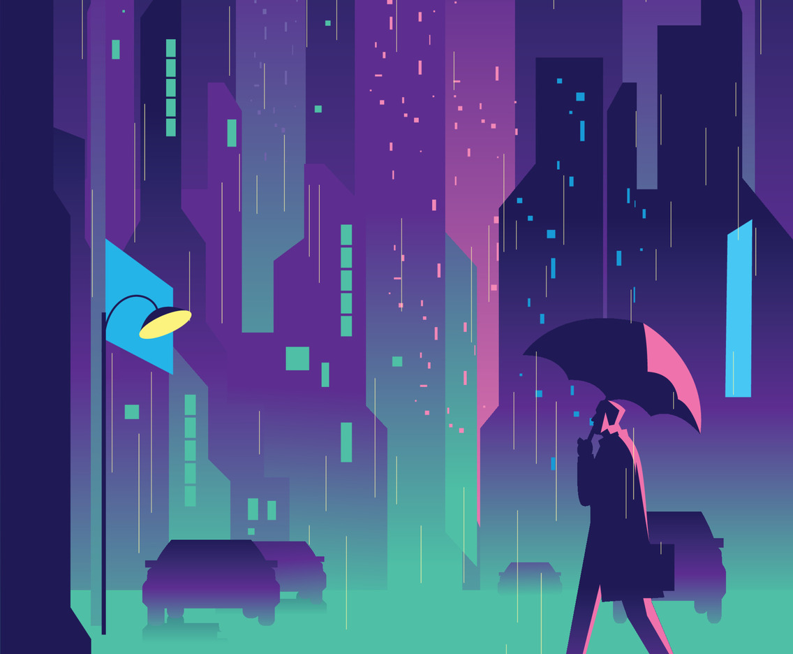A Man Crossing the Street in the Rainy Night